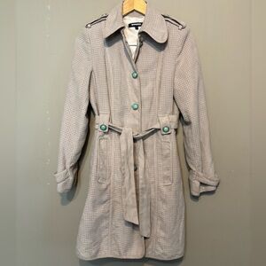 ATTITUDE by Jay Manuel Belted Trench Coat Perforated Design Tiffany Blue Buttons